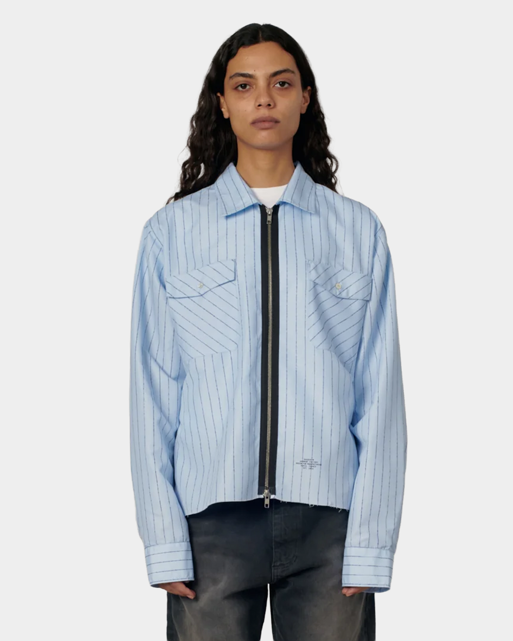 Rassvet Striped Loose Zip Shirt Woven Blue