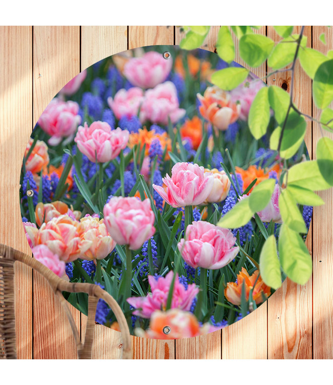 Sweet Living Ronde Tuinposter Vrolijke Voorjaarsbloemen