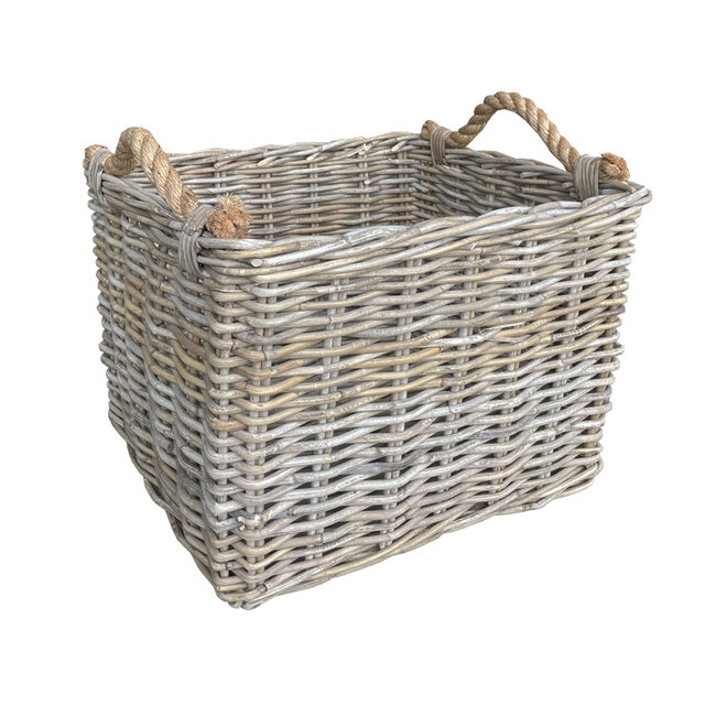 Sweet Living Rieten Opbergmand Greywash Jute Handvatten