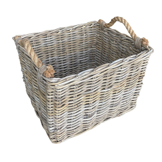 Sweet Living Rieten Opbergmand Greywash Jute Handvatten