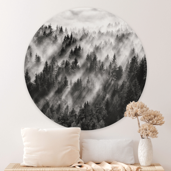 Sweet Living Wandcirkel Naaldbos Mist Zwart Wit