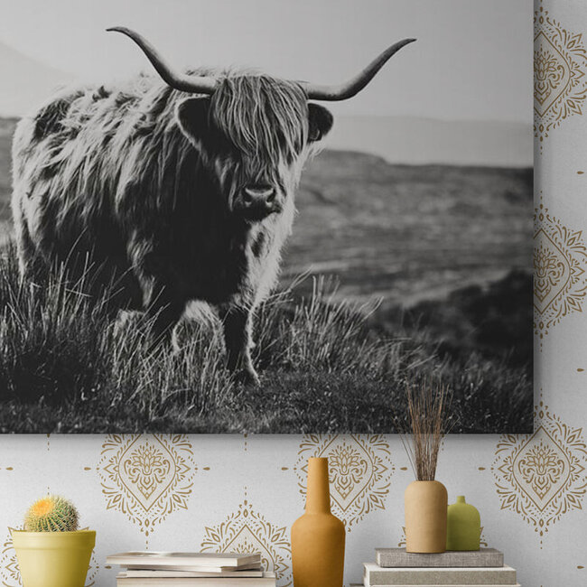 Sweet Living Schilderij Schotse Blik - Zwart Wit - Liggend