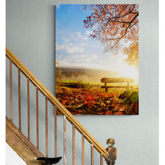 Sweet Living Schilderij Bankje in de Herfstzon - Staand Sweet Living Schilderij Bankje in de Herfstzon - Staand