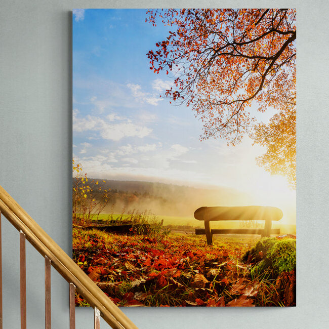 Sweet Living Schilderij Bankje in de Herfstzon - Staand