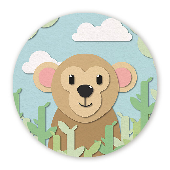 Sweet Living Muurcirkel Aap - Papieren Dieren - Kinderkamer