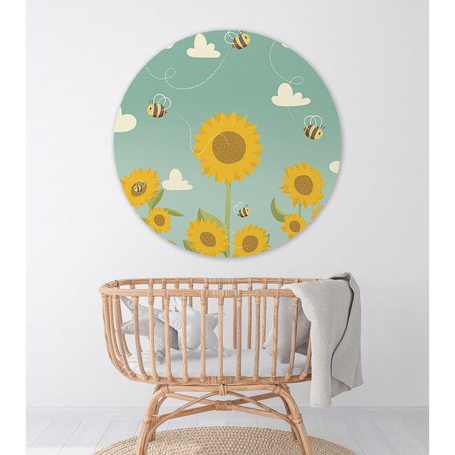 Sweet Living Behangcirkel - Zonnebloemen & Bijen - Kinderkamer - Behangsticker