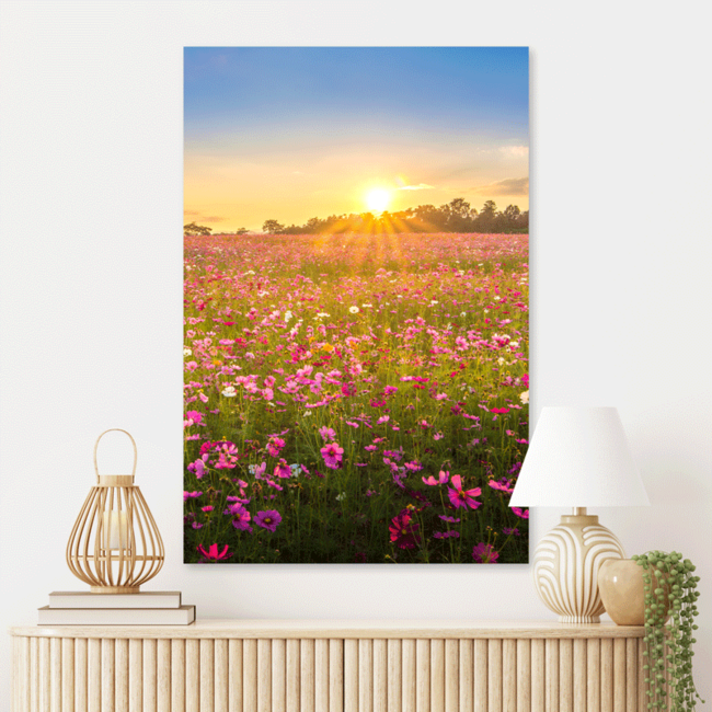 Sweet Living Schilderij Bloemenveld Landschap Zonsondergang - Staand