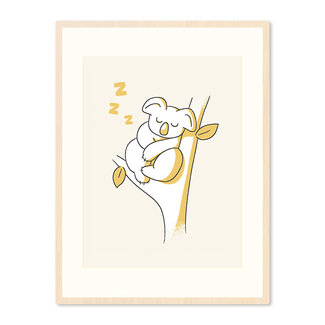 Sweet Living Poster in Lijst Slapende Koala - Kinderkamer - Eiken