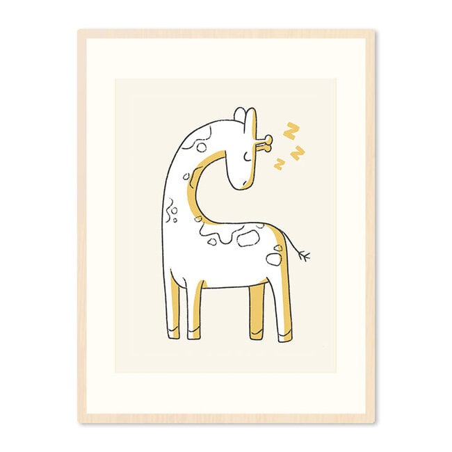 Sweet Living Poster in Lijst Slapende Giraf - Kinderkamer - Eiken