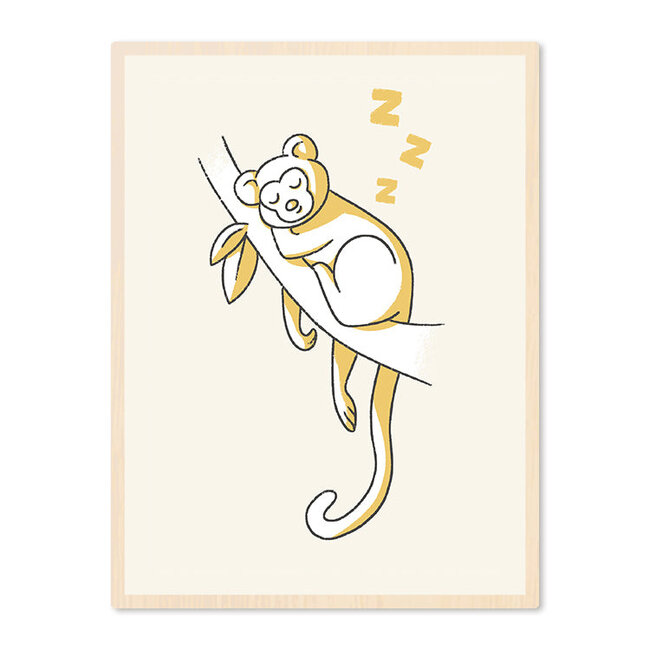 Sweet Living Poster in Lijst Slapend Aapje - Kinderkamer - Eiken