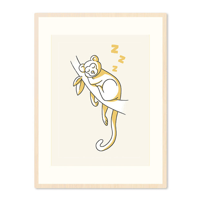 Sweet Living Poster in Lijst Slapend Aapje - Kinderkamer - Eiken