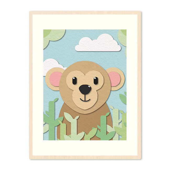 Sweet Living Poster in Lijst Aap - Kinderkamer - Eiken