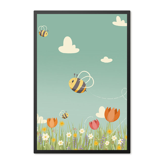 Sweet Living Poster in Lijst - Bee Happy - Tulpen & Bijen - Kinderkamer