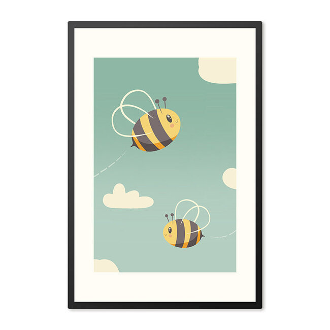 Sweet Living Poster in Lijst - Bee Happy - Twee Blije Bijen - Kinderkamer