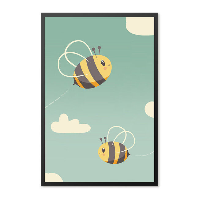 Sweet Living Poster in Lijst - Bee Happy - Twee Blije Bijen - Kinderkamer