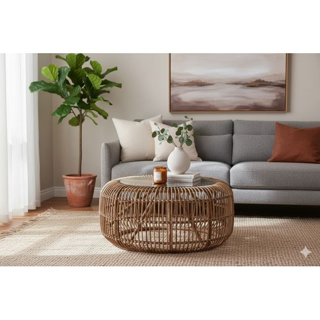 Sweet Living Rotan Salontafel Greywash - Ø85xH40 cm