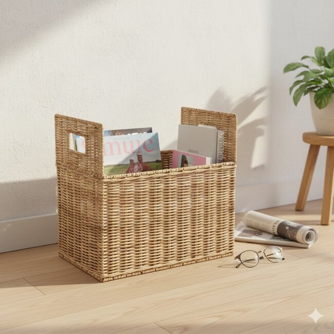 Sweet Living Rieten Tijdschrifthouder Naturel - 3 vakken