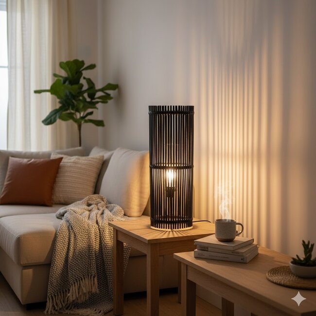 Sweet Living Bamboe Lamp Cilinder - Zwart