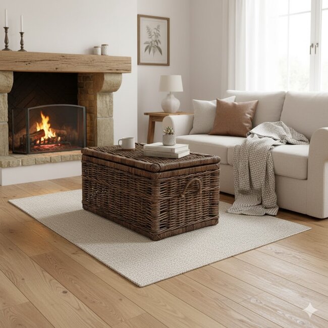 Sweet Living Rotan Mand Met Deksel Antiek