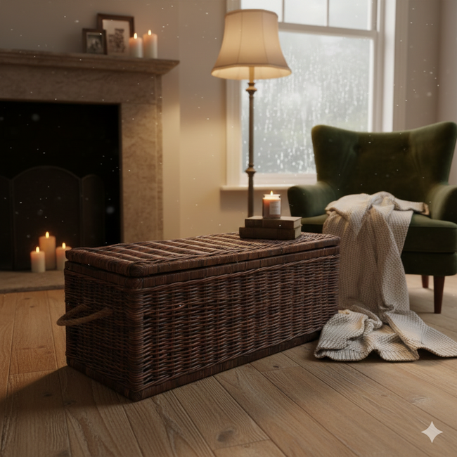 Sweet Living Grote rotan opbergmand antiek - 130x47xH47 cm