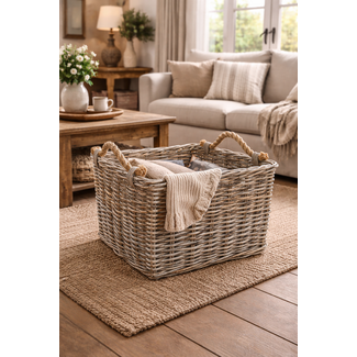 Sweet Living Rieten Opbergmand Greywash Jute Handvatten
