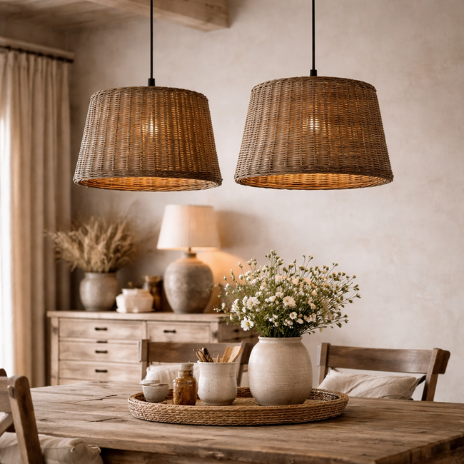 Sweet Living Bruine Rieten Lampenkap M - Hanglamp