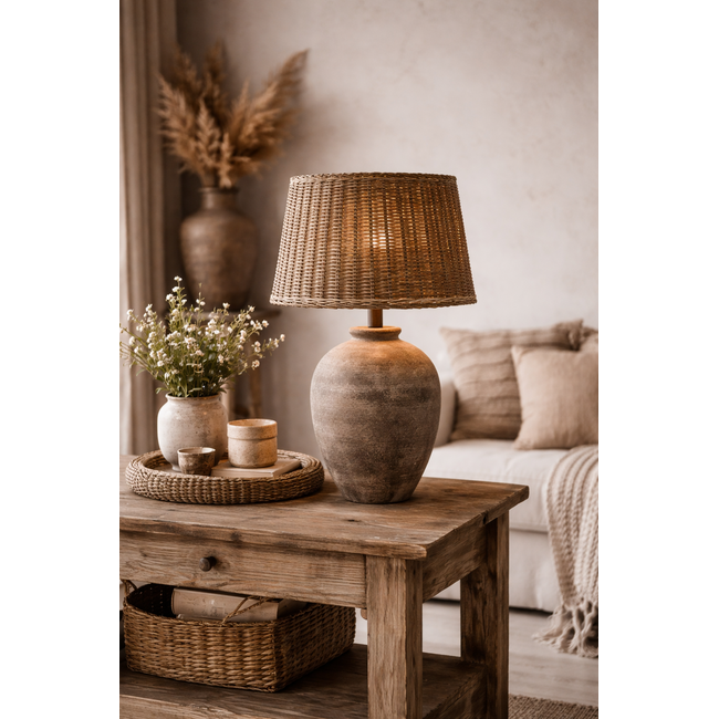 Sweet Living Bruine Rieten Lampenkap M - Vloerlamp