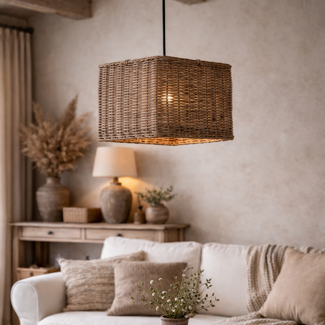 Sweet Living Vierkante rieten lampenkap - 30x30xH26 cm