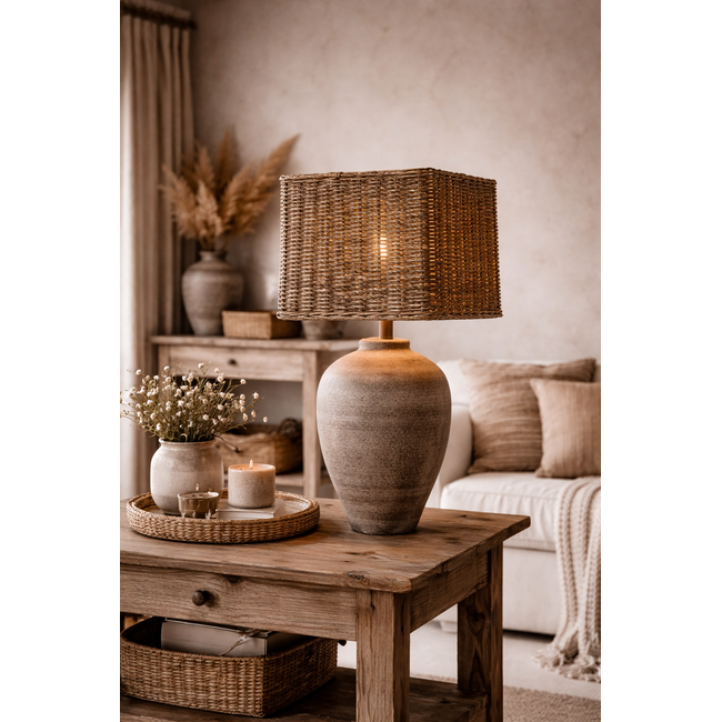 Sweet Living Vierkante rieten lampenkap - 30x30xH26 cm