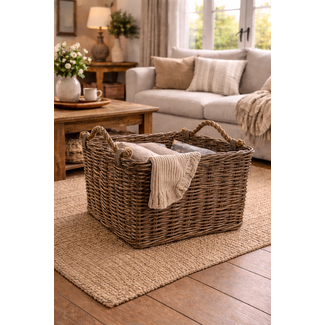 Sweet Living Rieten Opbergmand Jute Handvatten - Antiek