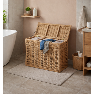 Sweet Living Rotan Wasmand 3 vakken - Naturel - 85x40xH65 cm