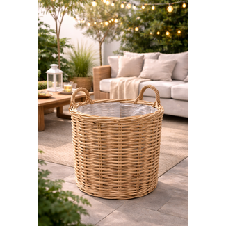 Sweet Living Rotan Plantenmand Rond Met Handgreep - Naturel