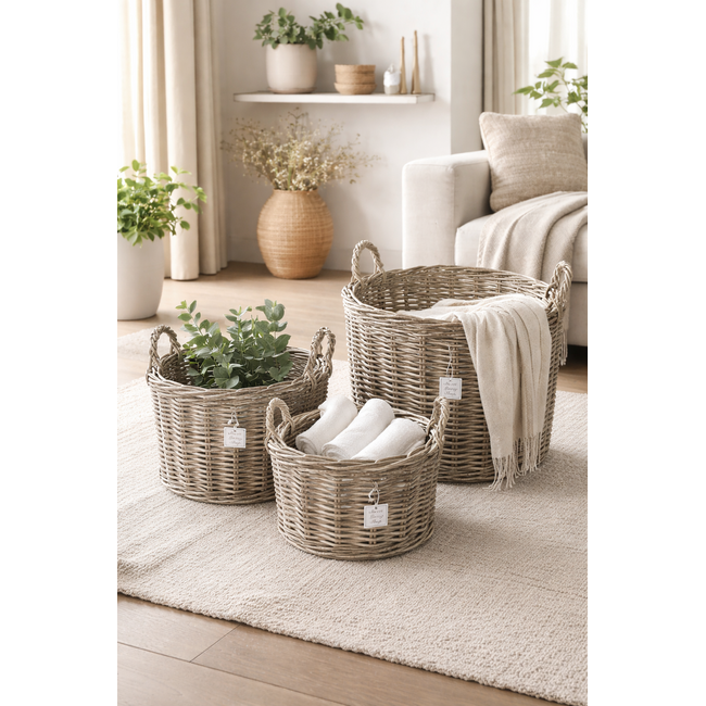 Sweet Living Ronde Rotan Mand Met Handvatten