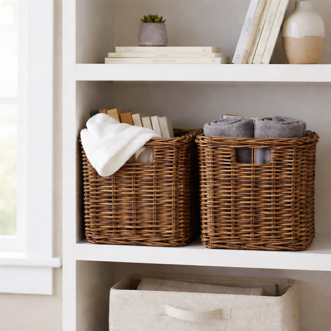 Sweet Living Vierkante Rotan Mand - Antiek