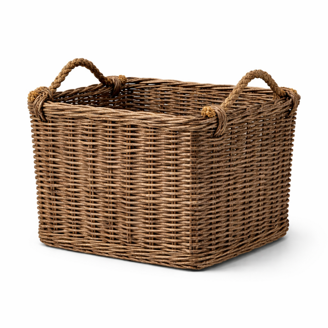 Sweet Living Rieten Opbergmand Jute Handvatten - Antiek