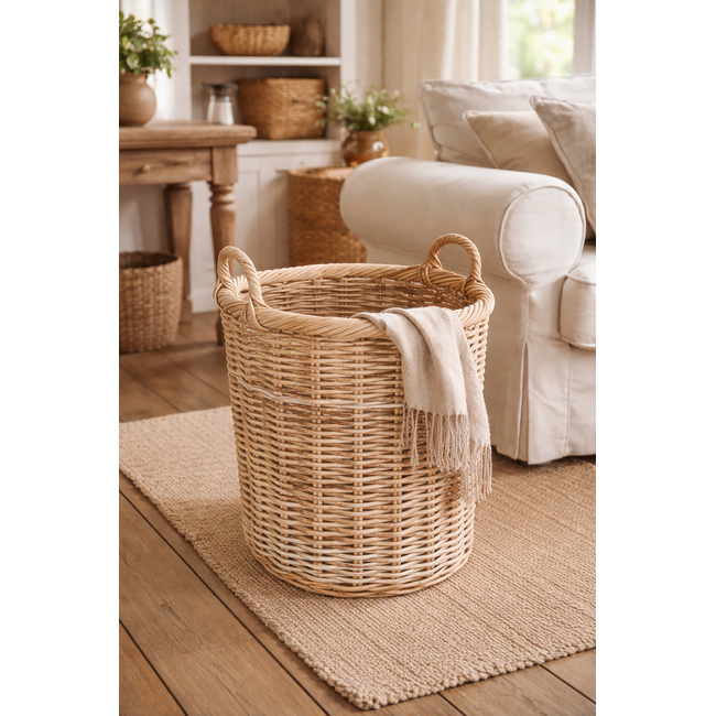 Sweet Living Hoge Ronde Mand Naturel - Rotan Plantenmand