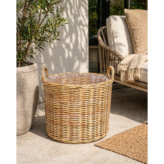 Sweet Living Rotan Plantenmand Rond Met Handgreep - Naturel