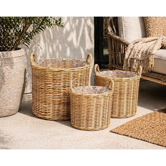 Sweet Living Rotan Plantenmand Rond Met Handgreep - Naturel