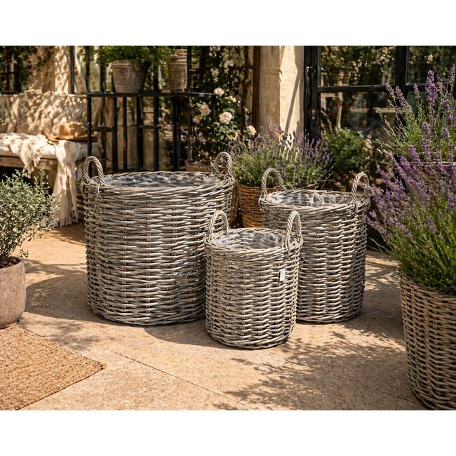 Sweet Living Rotan Plantenmand Rond Met Handgreep - Grey