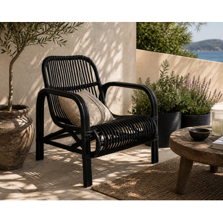 Sweet Living Zwarte Rotan Loungestoel Boaz - 63x85xH72 cm