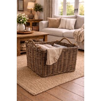 Sweet Living Rieten Opbergmand Jute Handvatten - Antiek