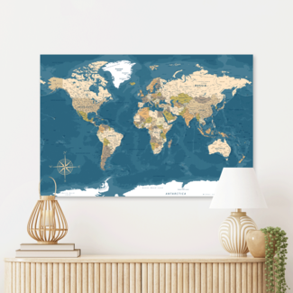 Sweet Living Wereldkaart Schilderij - Deep Ocean Blue