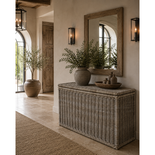 Sweet Living Grote Hoge Rotan Opbergkist - Grey - 140x47xH80 cm
