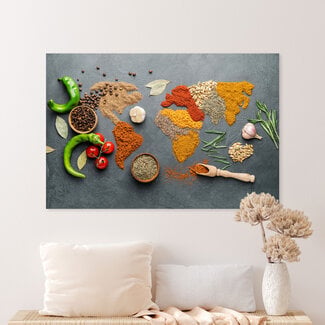Sweet Living Wereldkaart Schilderij - Kruiden Gekleurd
