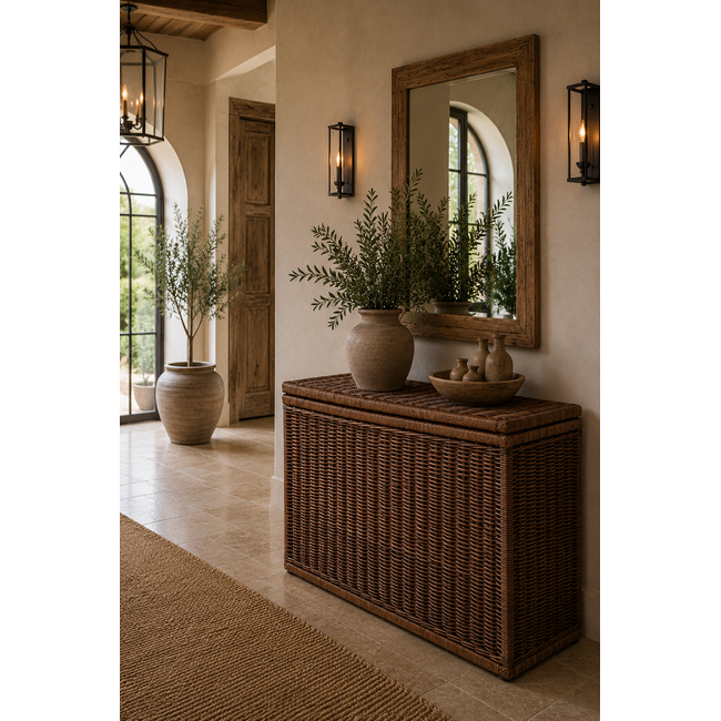 Sweet Living Grote Hoge Rotan Opbergkist - Antiek - 140x47xH80 cm