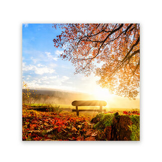Sweet Living Schilderij Bankje in Herfstzon  - Vierkant