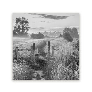 Sweet Living Schilderij Zomerse Zonsopgang over het Veld - Vierkant - Zwart Wit