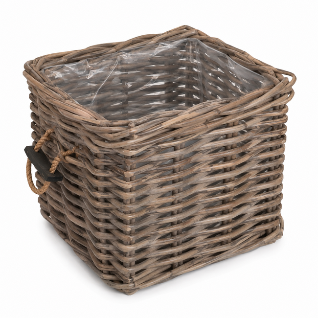 Sweet Living Grote vierkante rotan mand touw Berlin - Rotan Houtmand - Plantenmand