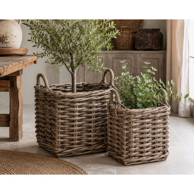 Sweet Living Grote Rotan Mand Elianne - Vierkant - Plantenmand