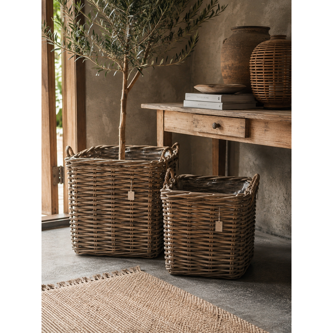 Sweet Living Grote Rotan Mand Elianne - Vierkant - Plantenmand - Houtmand